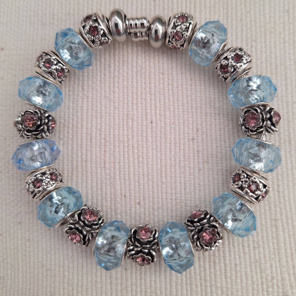 Elegant Silver and Blue Beaded Bracelet
